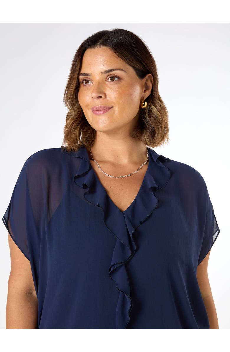 Live Unlimited Chiffon Ruffle Short Sleeve Blouse, Alternate, color, Navy