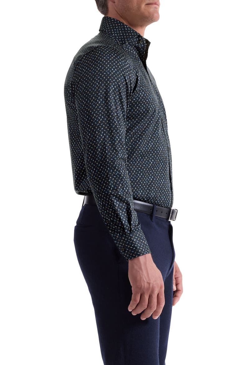 Alvin Trim Fit Leaf Print Stretch Cotton Button-Up Shirt, Alternate, color, NAVY
