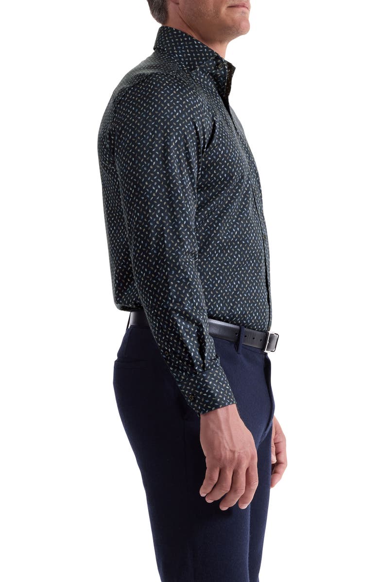 Bugatchi Alvin Trim Fit Leaf Print Stretch Cotton Button-Up Shirt, Alternate, color, Navy