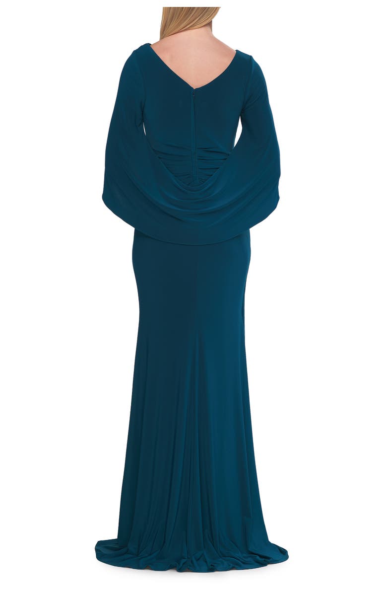La Femme Draped Cape Sleeve Jersey Gown with Ruched Bodice, Alternate, color, Teal