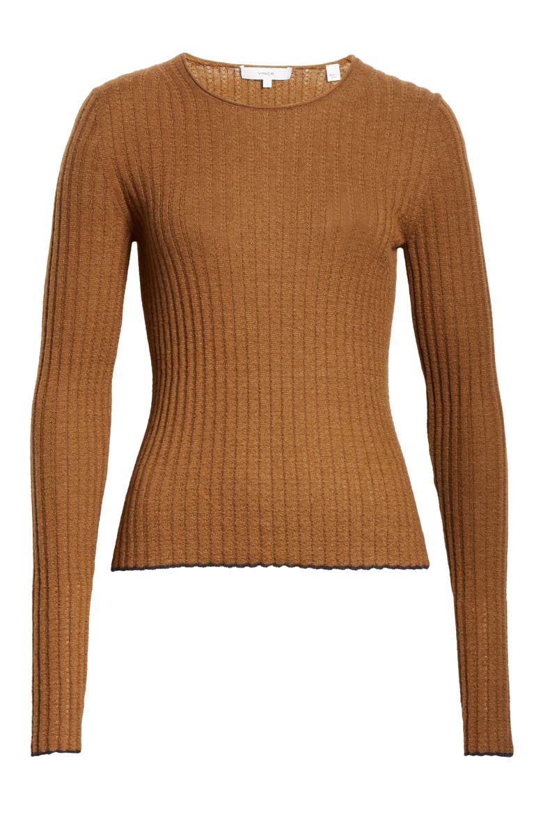 Ribbed Cashmere Crewneck Sweater, Alternate, color, PECAN/ PALO SANTO