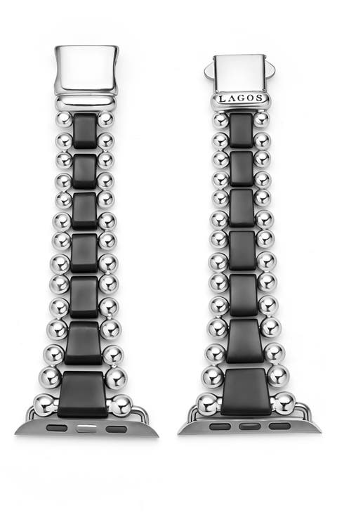 Men's Smart Caviar Matte Black Ceramic & Stainless Steel Apple Watch® Watchband