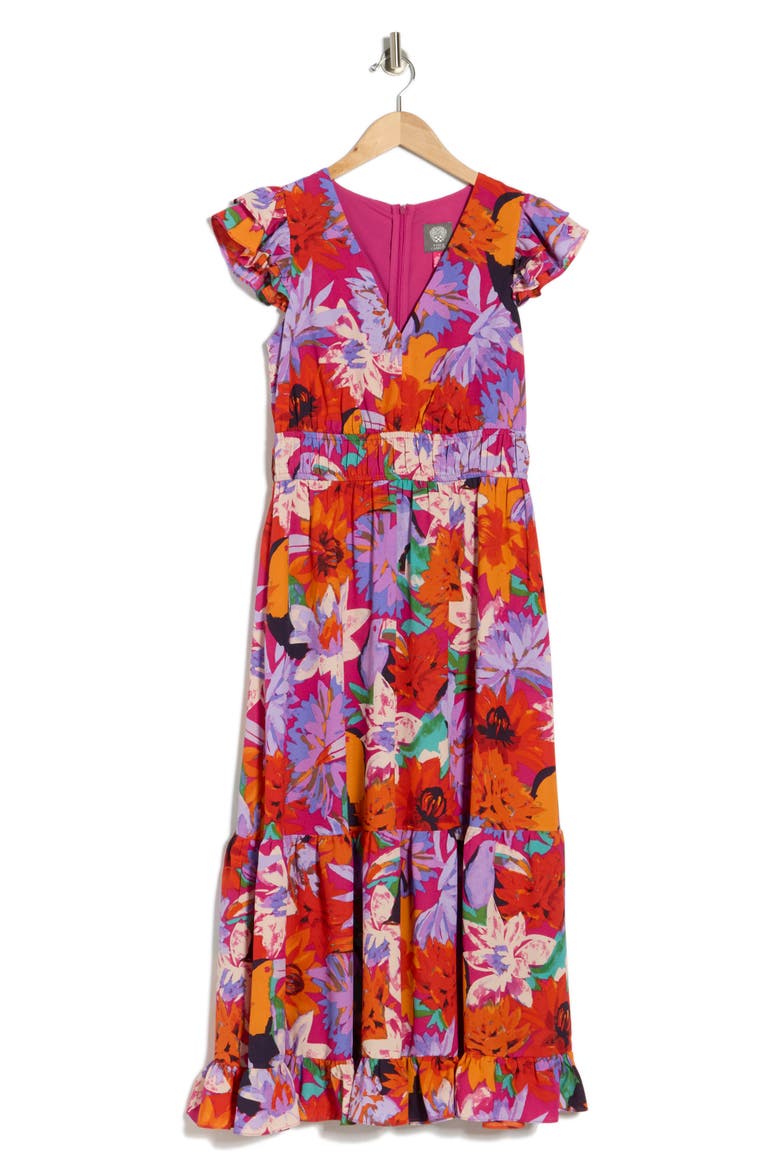 Ruffle Midi Dress, Alternate, color, PURPLE MULTI
