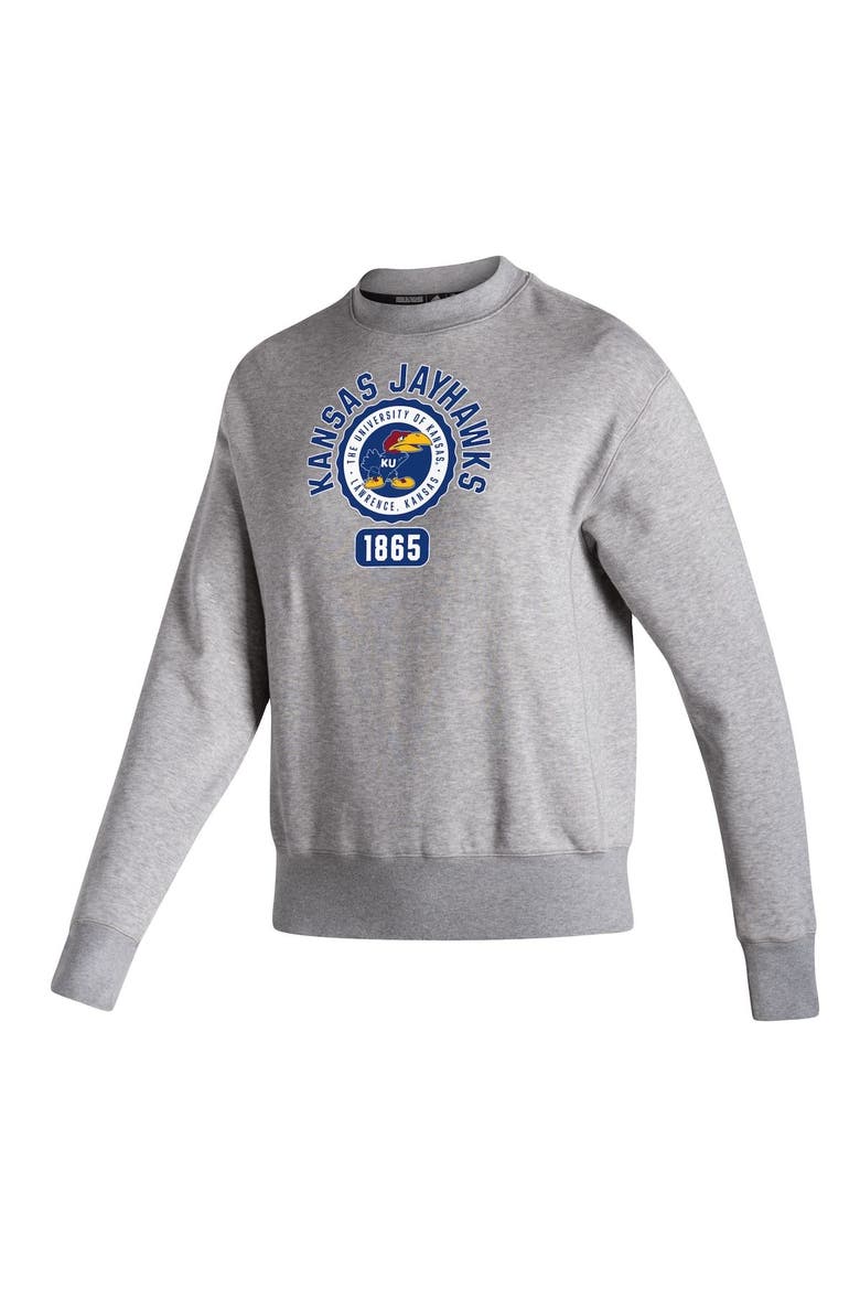 Women's adidas Heathered Gray Kansas Jayhawks Vintage Circle Pullover Sweatshirt, Alternate, color, Heather Gray