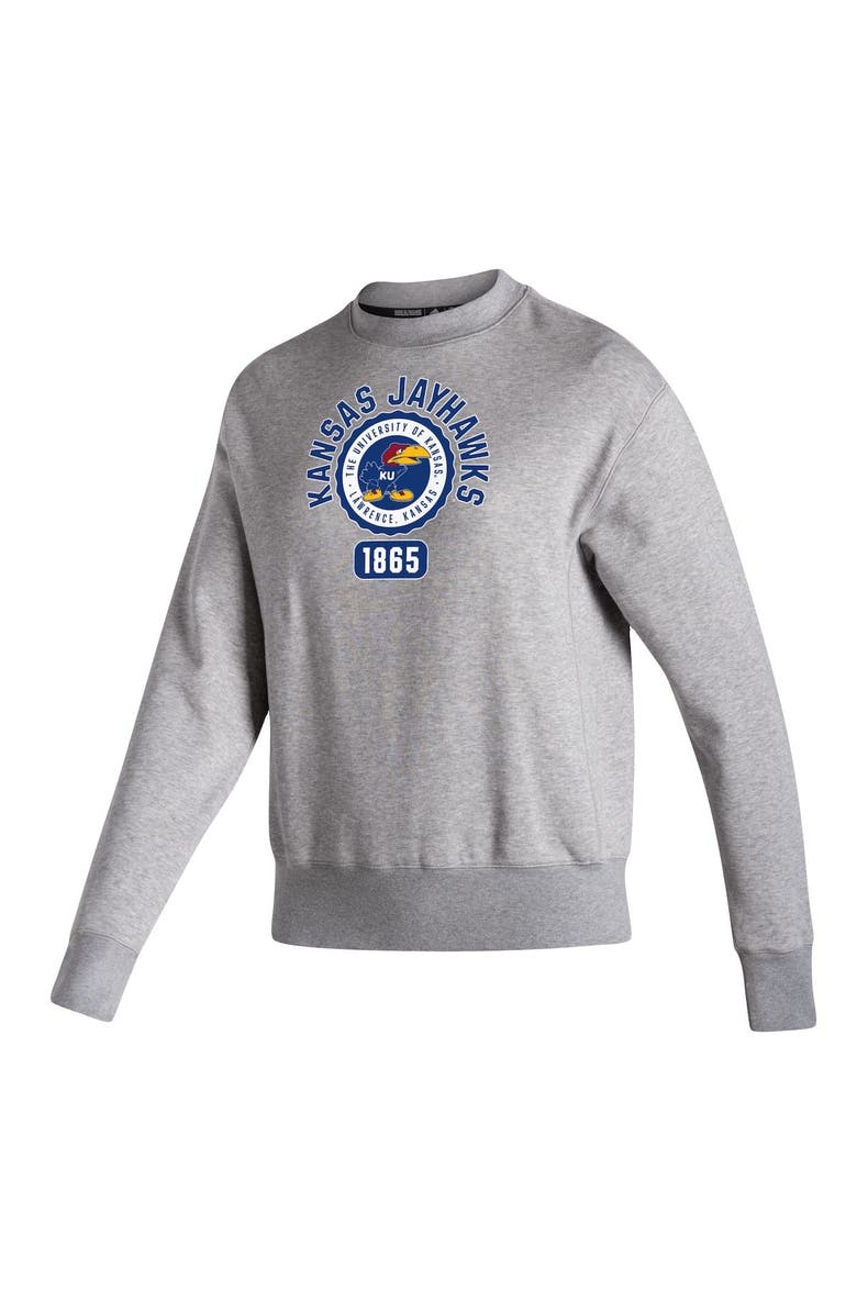 adidas Women's adidas Heathered Gray Kansas Jayhawks Vintage Circle Pullover Sweatshirt, Alternate, color, 