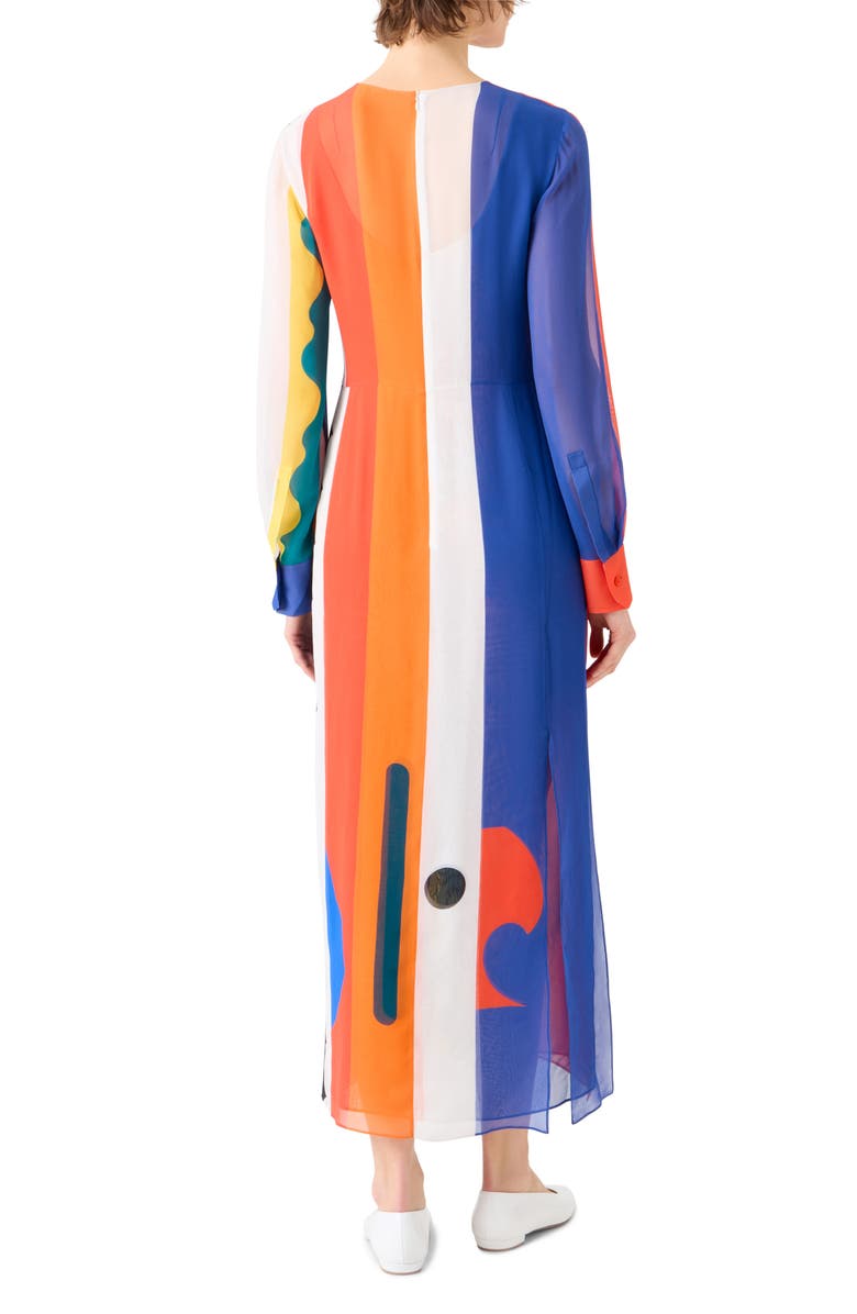 Akris Paravent Print Silk Chiffon Button-Up Shirt, Alternate, color, Orange Multicolor