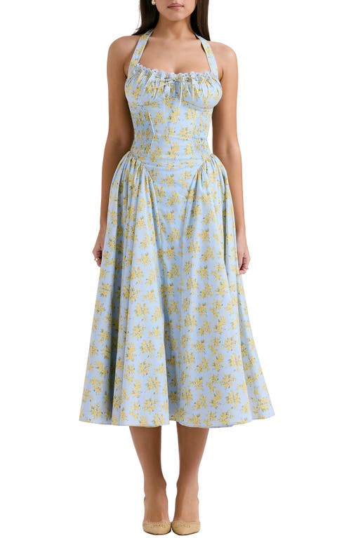 HOUSE OF CB Adabella Floral Pleated Halter Sundress in Print Light Blue  product