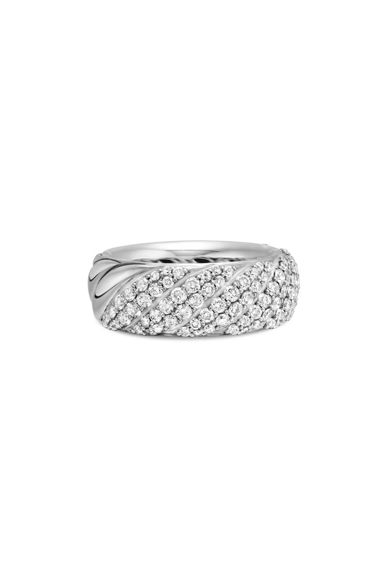 Sculpted Cable Band Ring in Sterling Silver with Pavé Diamonds, Alternate, color, STERLING SILVER