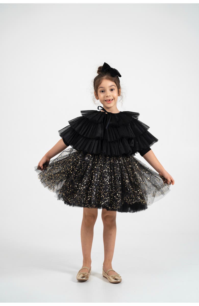 Mini Celebrities Blair Tulle Dress Set, Main, color, Black Sparkle