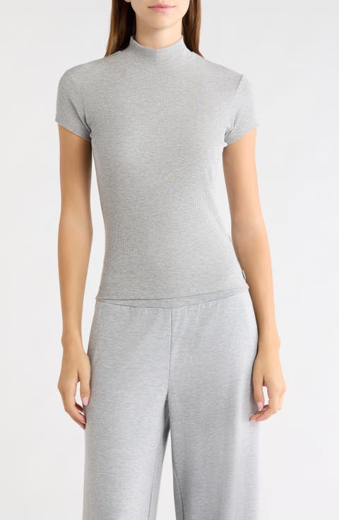 Mock Neck Short Sleeve Ribbed Top