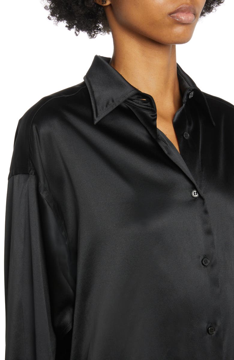 TOM FORD Relaxed Fit Stretch Silk Satin Blouse, Alternate, color, Black