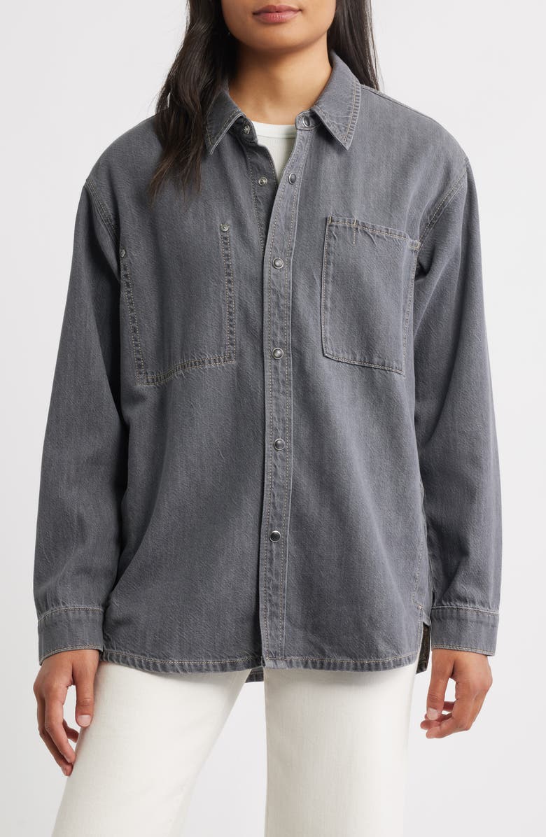 CITY BLUES Gramercy Oversize Denim Snap-Up Shirt, Alternate, color, Gray