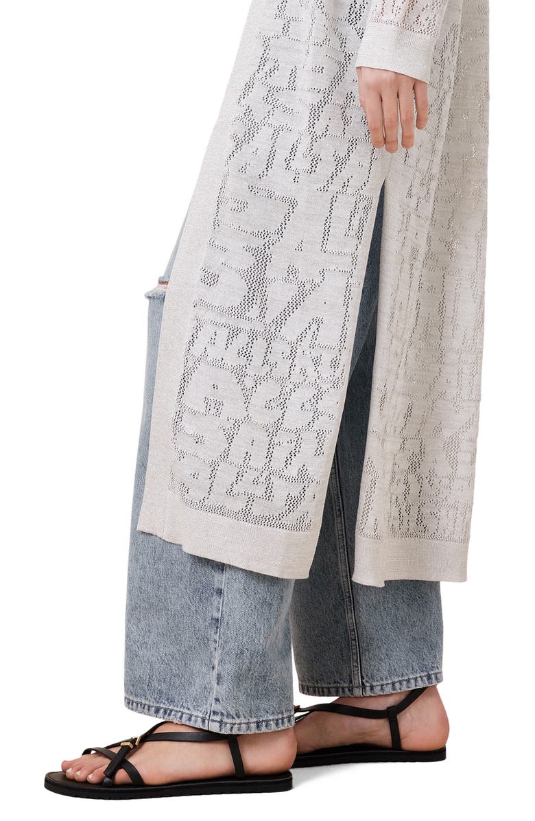 AllSaints Kaito Open Stitch Sheer Mesh Open Front Longline Cardigan, Alternate, color, 