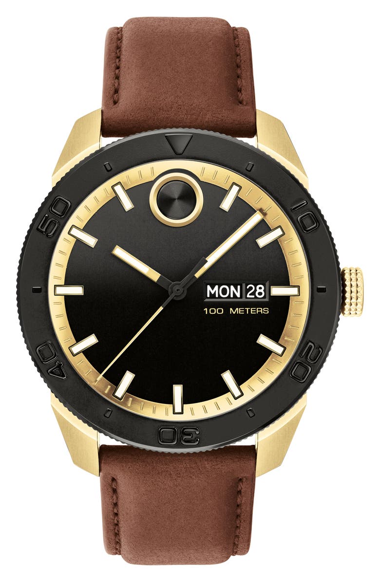 Movado Bold Sport Leather Strap Watch, 43.5mm, Main, color, 