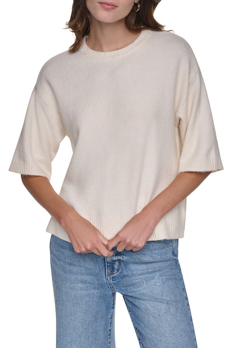 Boxy Short Sleeve Sweater, Main, color, EGGNOG