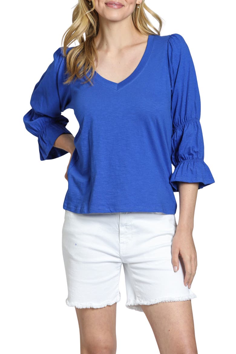 Renaissance Sleeve Cotton Slub Top, Main, color, DAZZLING BLUE