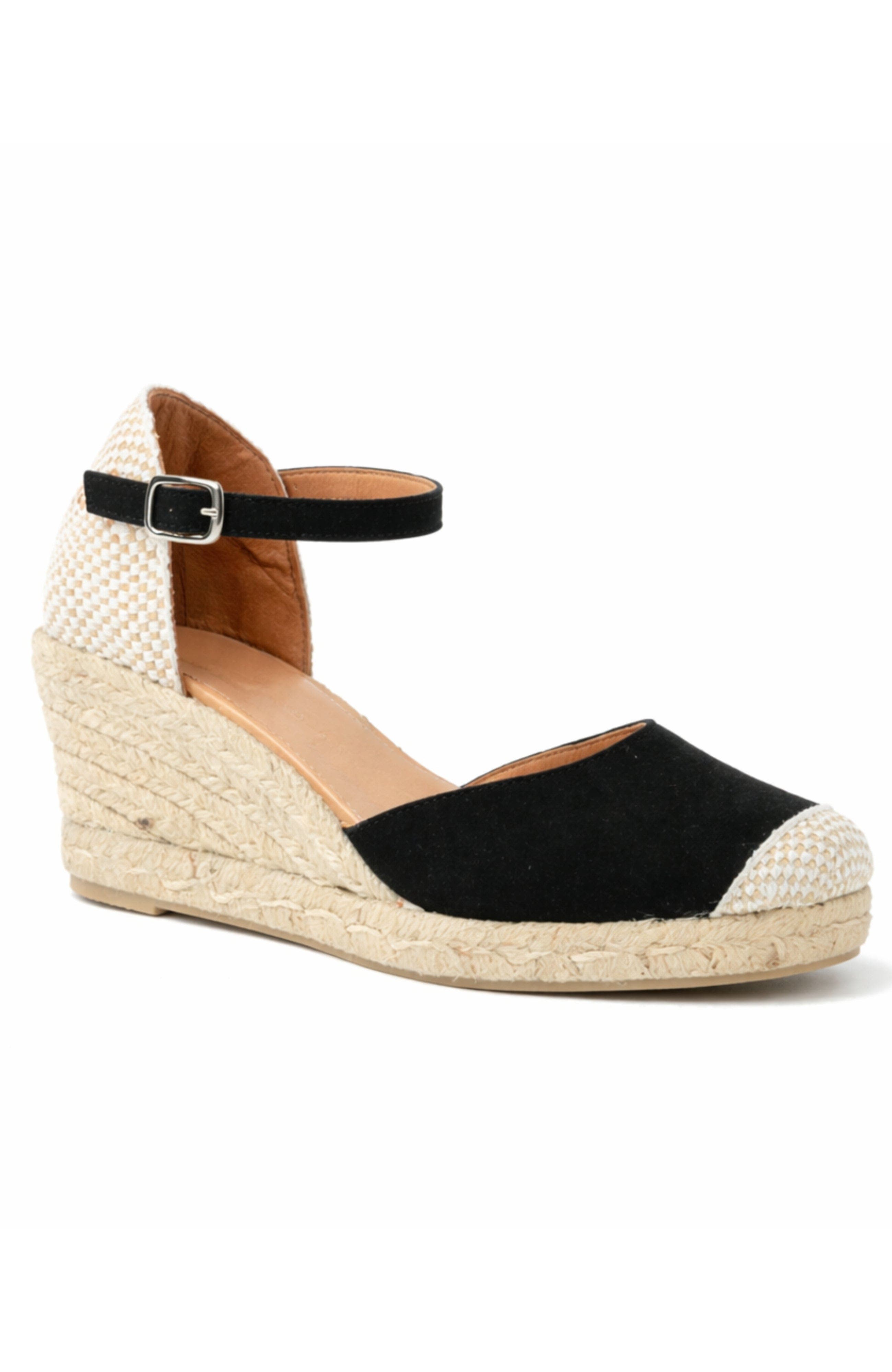 Menina Step Jimena Medium-Strap Espadrille, Alternate, color, Black