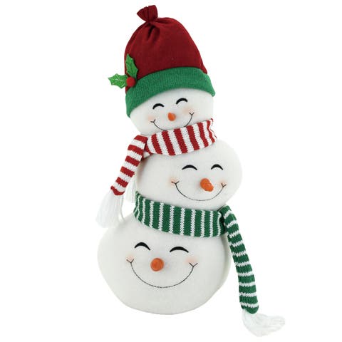 Plush Stacked Snowman Heads Decorative Figurines for Christmas