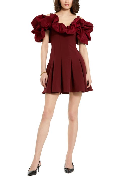 Crepe Godet Hem Mini Dress With Faille Ruffle