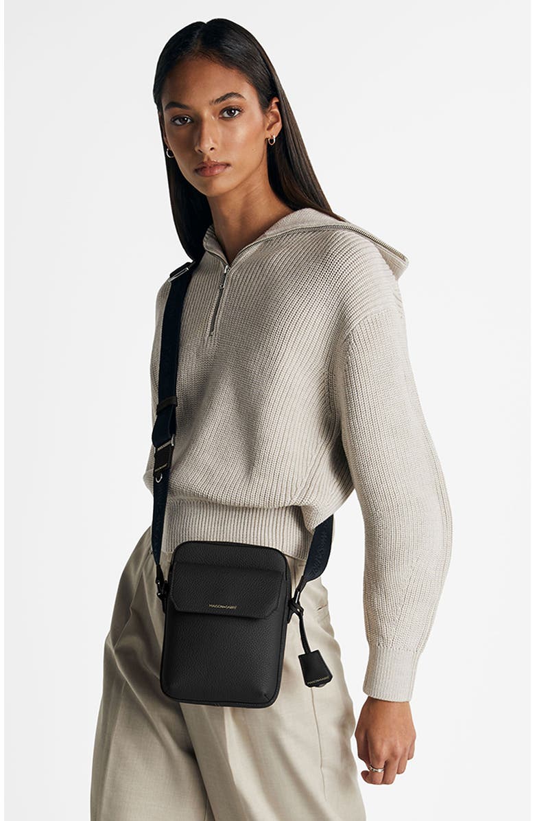 MAISON de SABRÉ Small Leather Messenger Bag, Alternate, color, Black Caviar