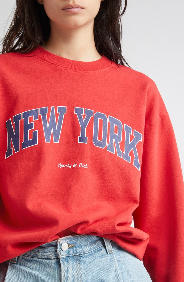 Sporty & Rich New York Ivy Cotton Crewneck Sweatshirt, Alternate, color,