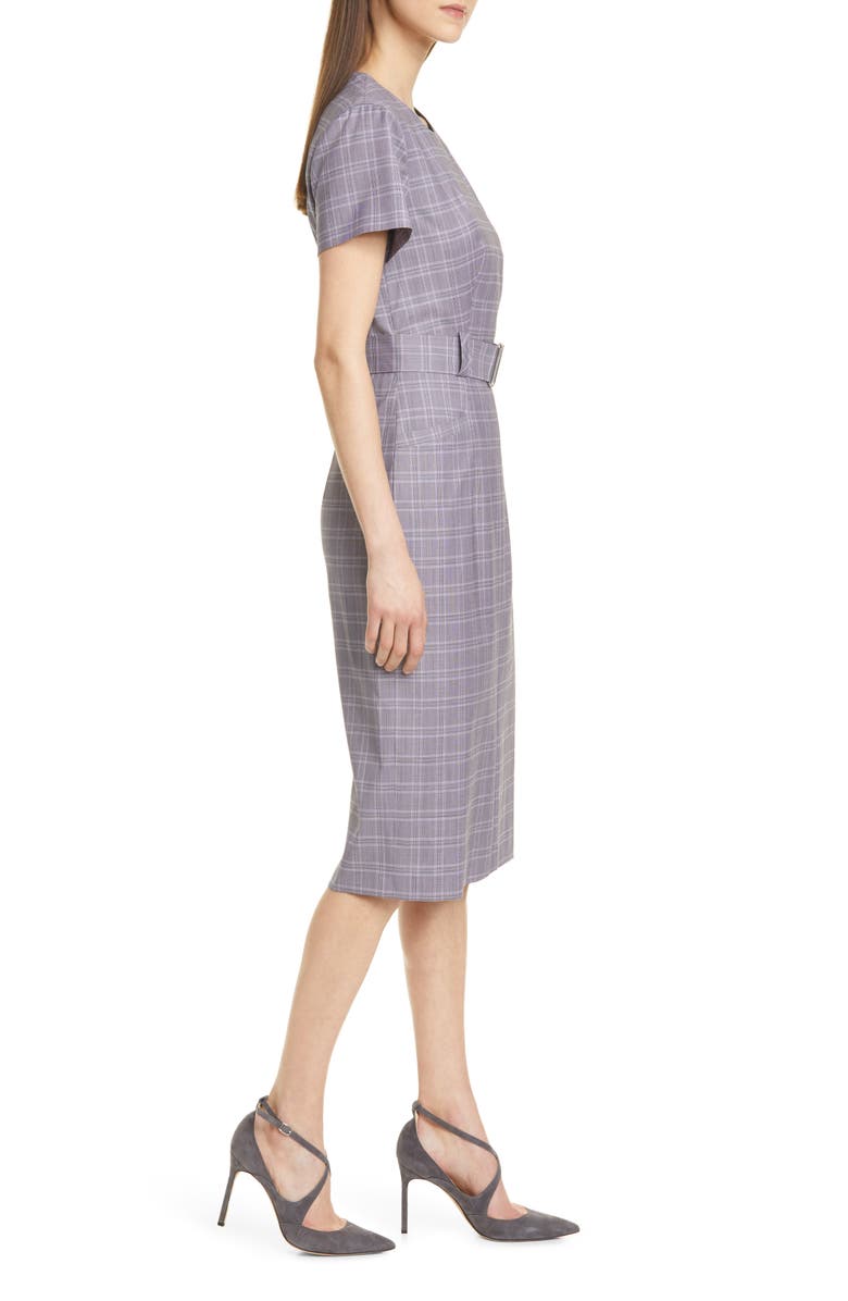BOSS Danetty Plaid Belted Sheath Dress, Alternate, color, Lilac Fantasy