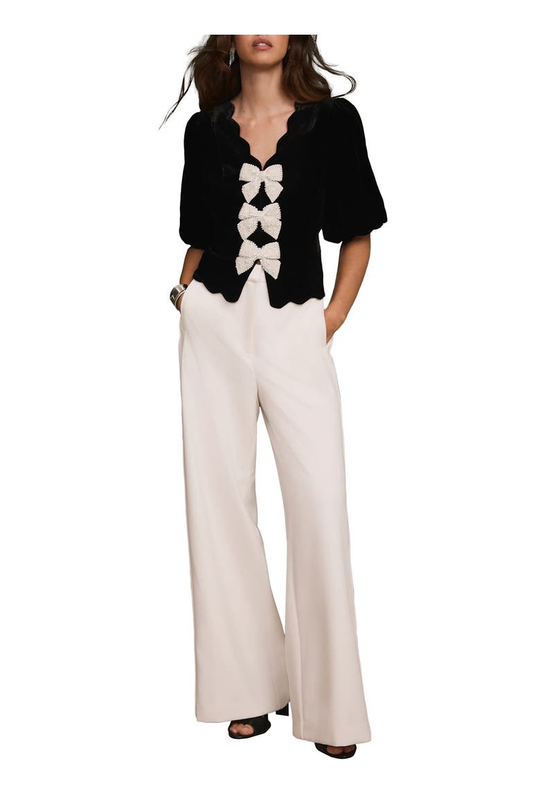 Velvet Scallop Trim Top, Alternate, color, Black