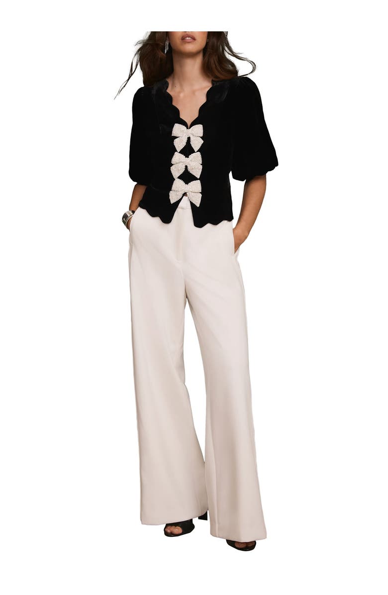 MINT VELVET Velvet Scallop Trim Top, Alternate, color, Black