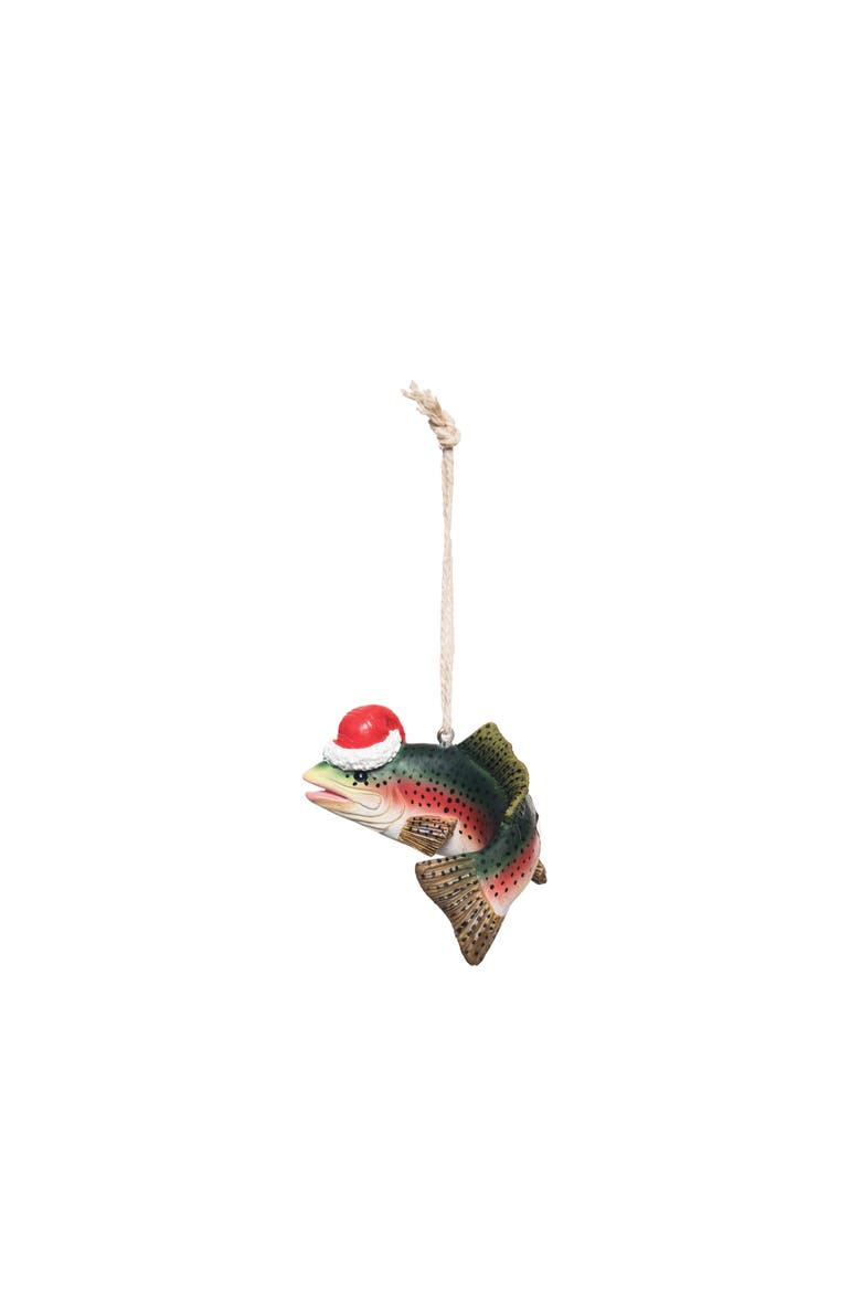 Fish With Santa Hat Ornament, Main, color, Green