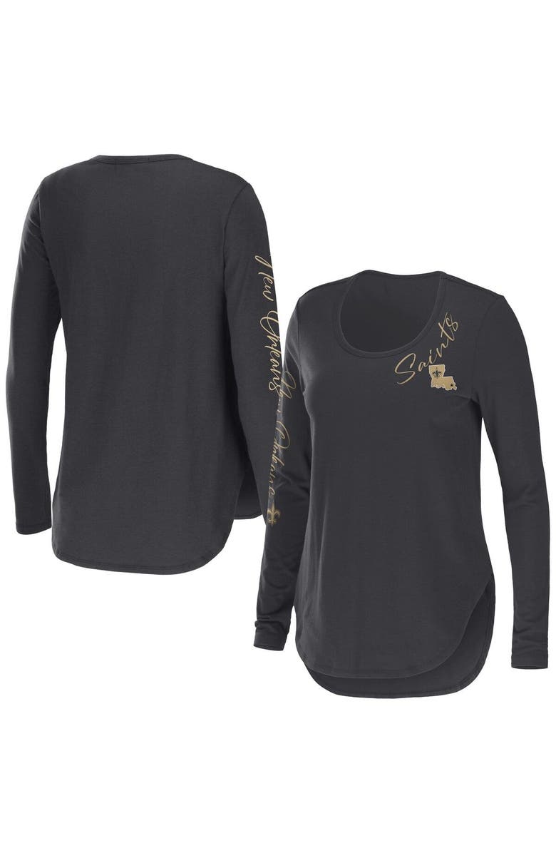 WEAR by Erin Andrews Women's WEAR by Erin Andrews Charcoal New Orleans Saints Team Scoop Neck T-Shirt, Main, color,