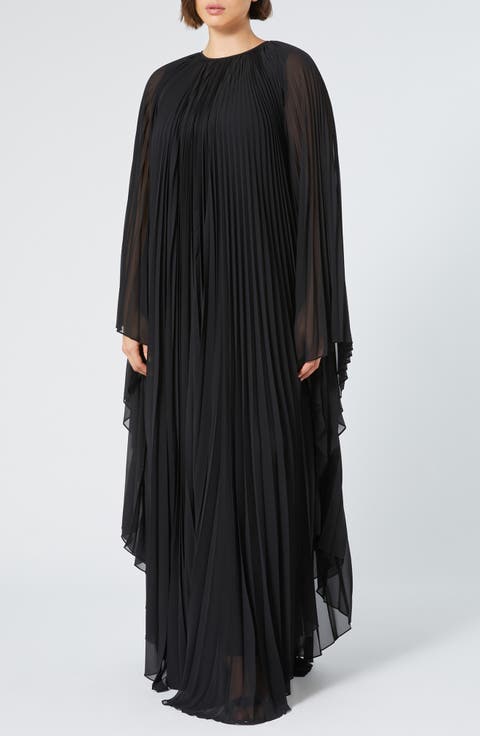 Battage Cape Sleeve Pleated Maxi Dress (Plus)