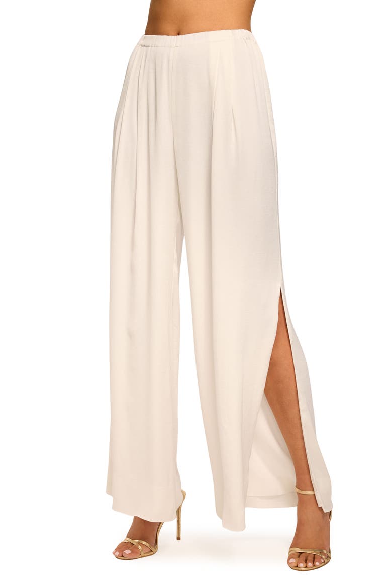 Jolie Side Slit Crepe Pants, Alternate, color, IVORY