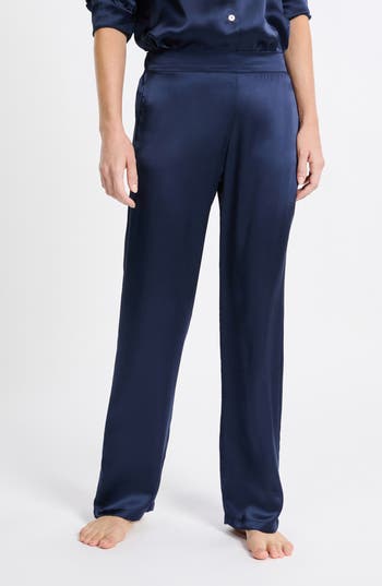 Etam Pearly Silk Straight Leg Pajama Pants In Blue
