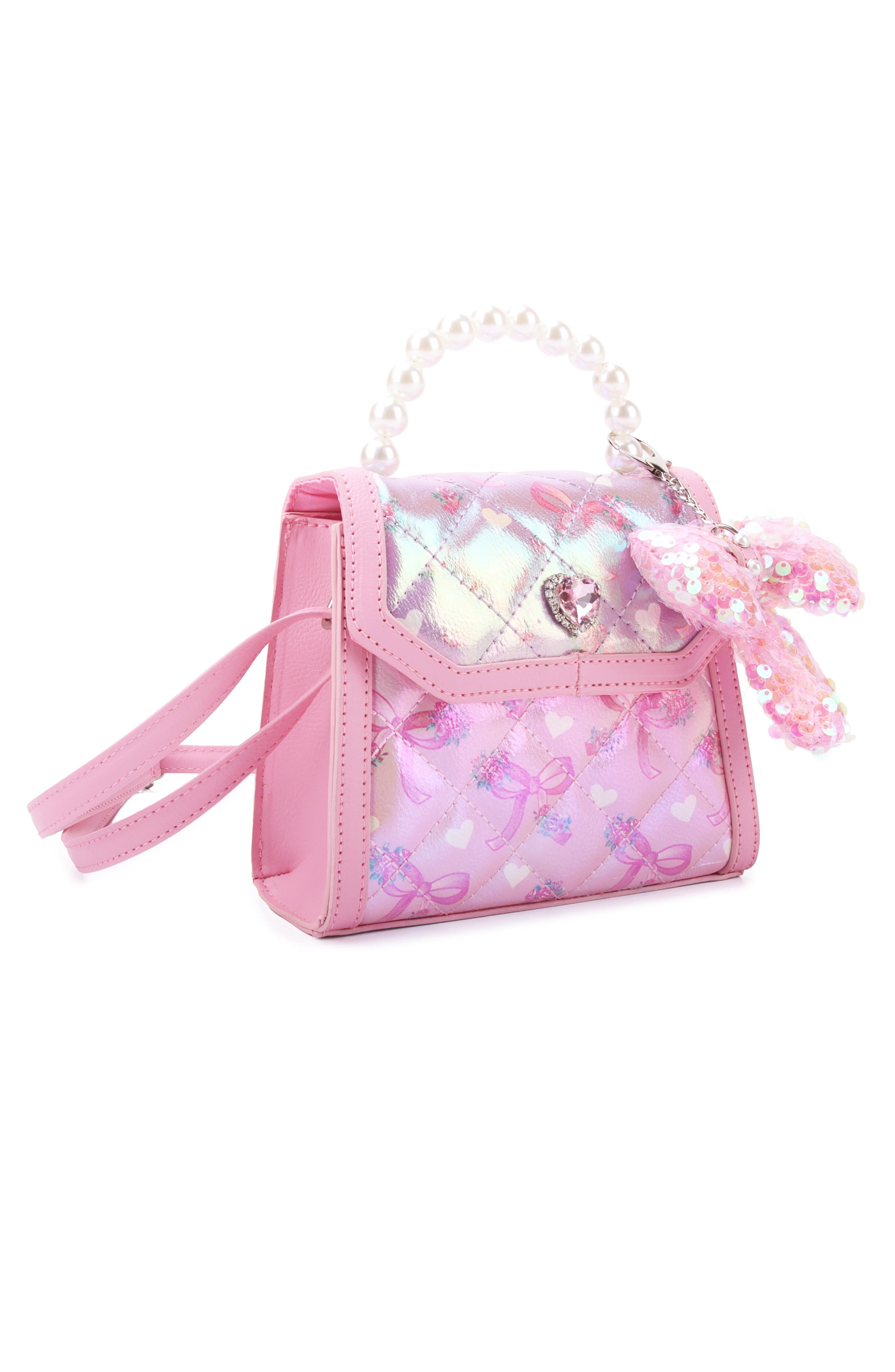 OMG Accessories Kids
 Faux Pearl Top Handle Bag, Alternate, color, Pink Multi