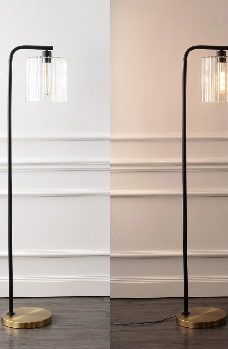 JONATHAN Y Easton 60.75" Modern Minimalist Metal/Ribbed Glass LED Floor Lamp, Brass Gold/Black, Alternate, color, Brass Gold/Black