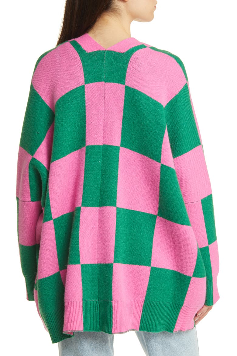 Love You Oversize Checkerboard Cardigan, Alternate, color, WATERMELON
