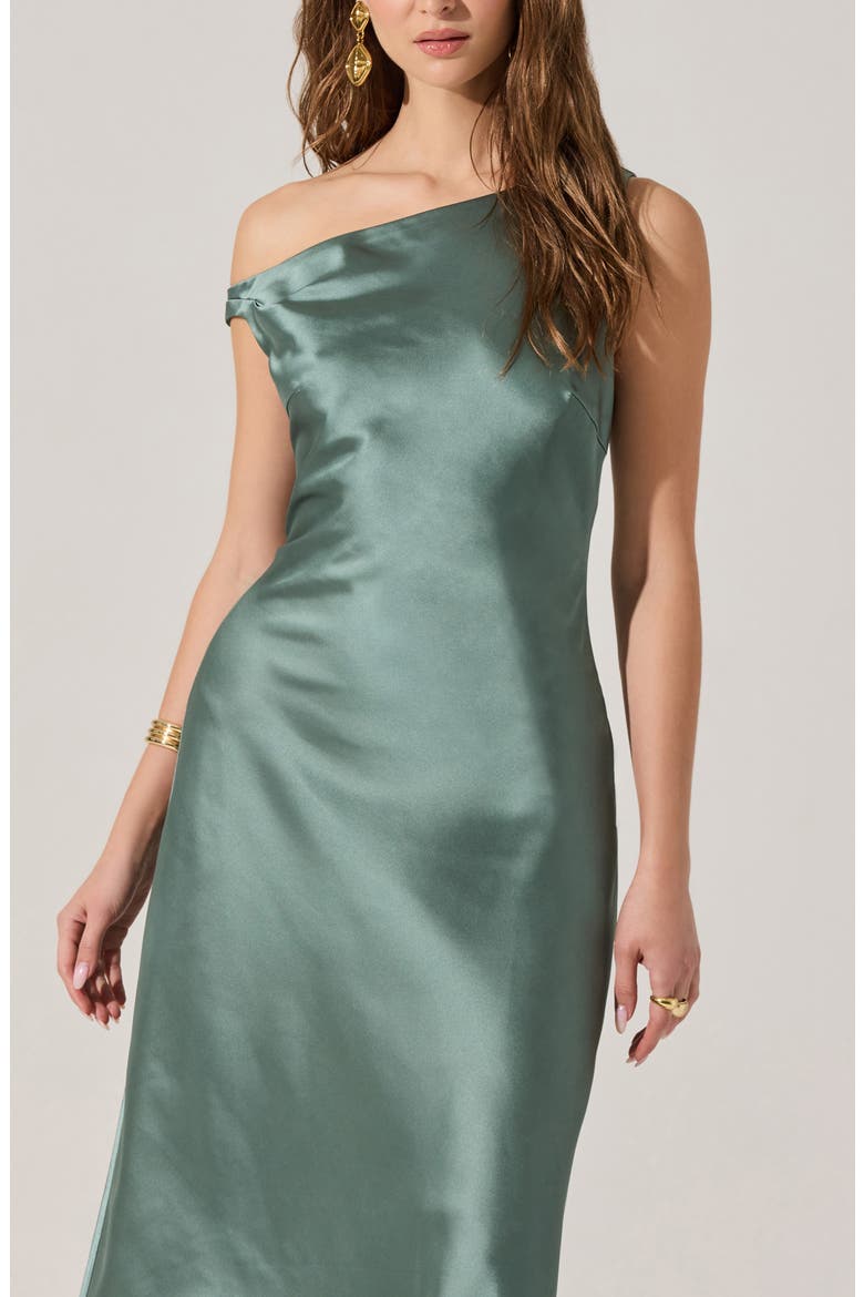 Elain One-Shoulder Satin Dress, Alternate, color, SAGE