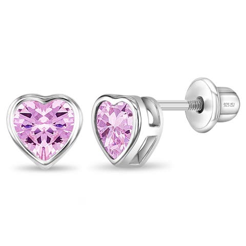 Bezel Cubic Zirconia Heart Earrings