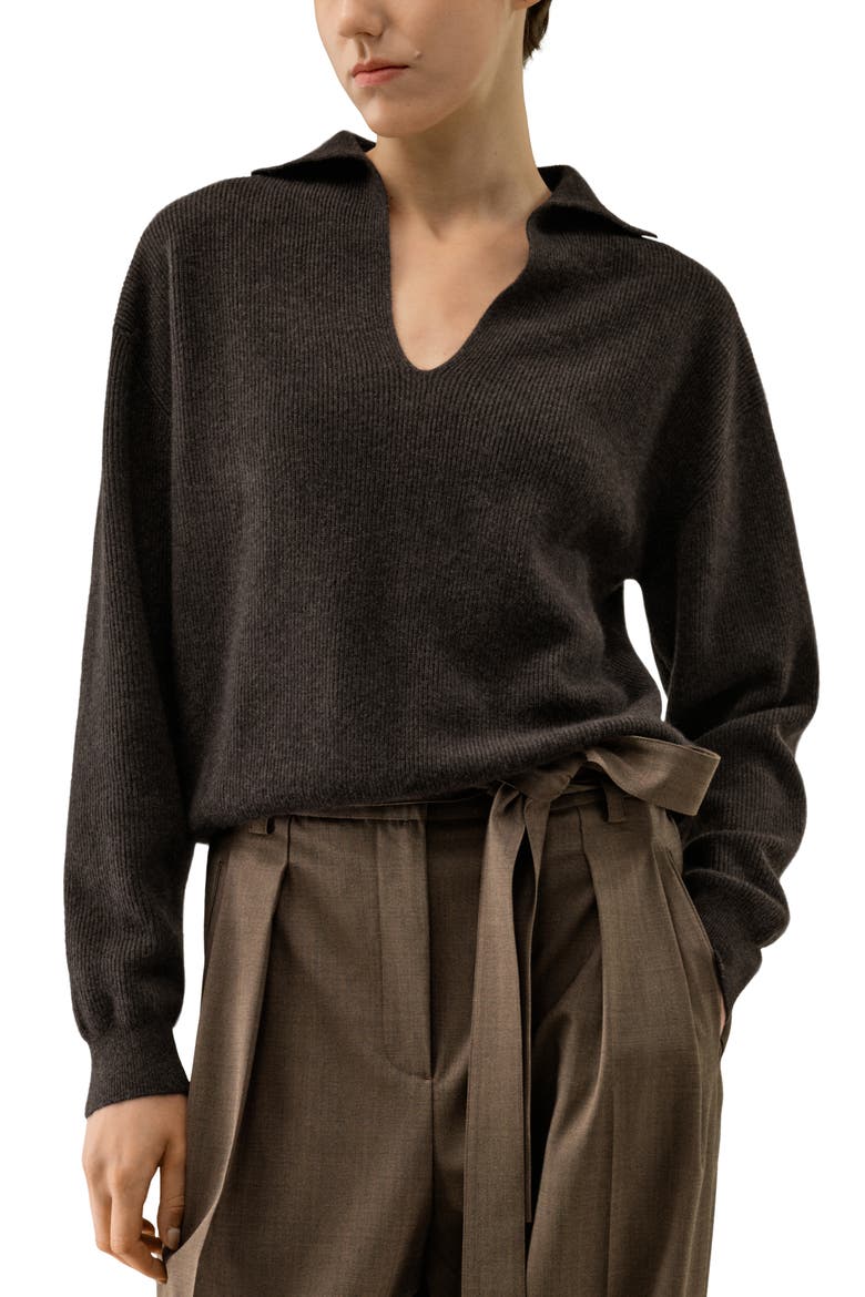 Women's Ribbed Cashmere Polo Sweater, Main, color, Thunder
