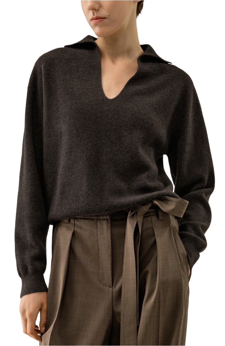 Lilysilk Women's Ribbed Cashmere Polo Sweater, Main, color, Thunder