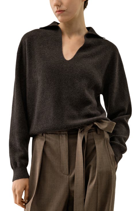 Women's Ribbed Cashmere Polo Sweater