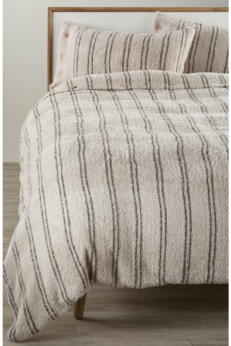 CozyChic® Vertical Stripe Duvet Cover & Shams, Main, color, STONE/ CHARCOAL