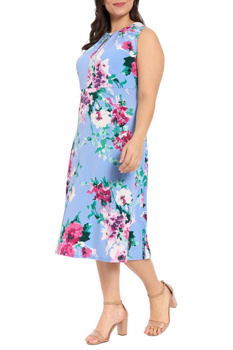 Floral Print Keyhole Midi Dress, Alternate, color, SKY/ PINK