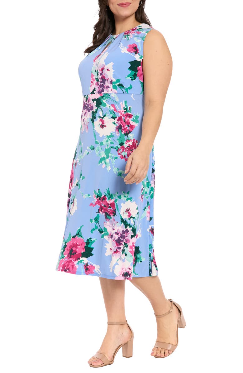 London Times Floral Print Keyhole Midi Dress, Alternate, color, Sky/ Pink