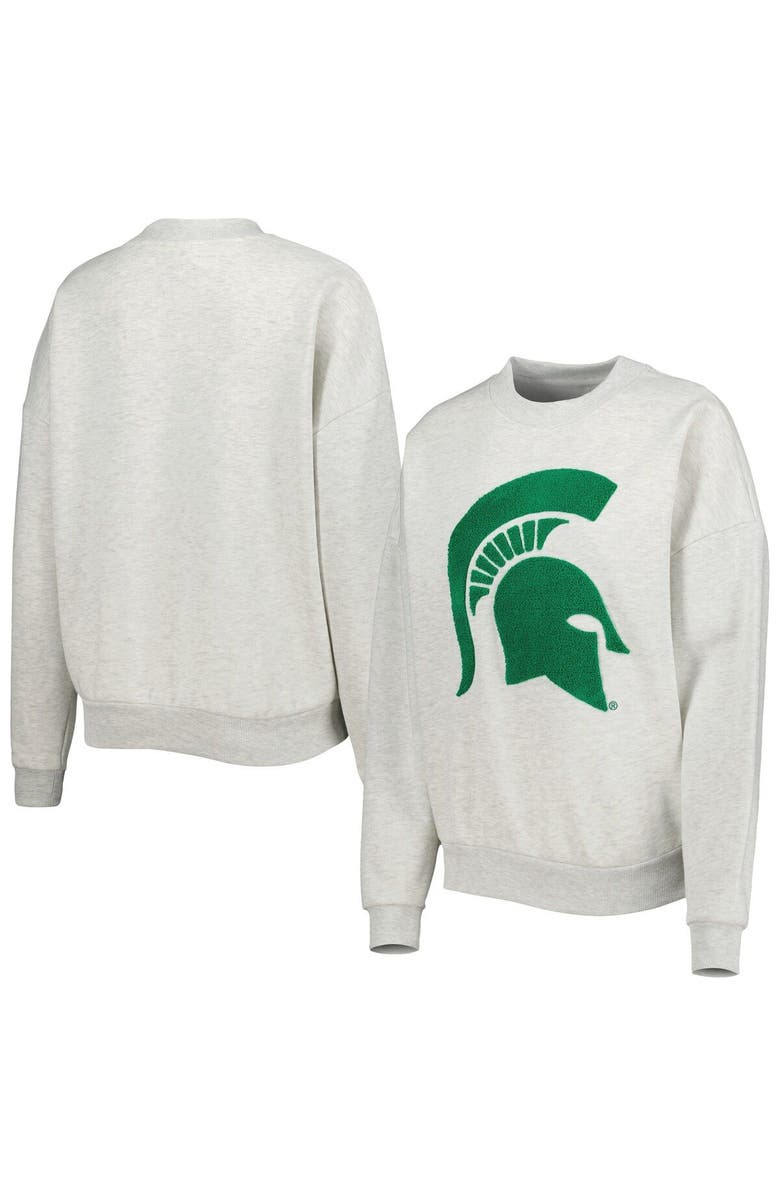 GAMEDAY COUTURE Women's Gameday Couture Heather Ash Michigan State Spartans Chenille Patch Fleece Sweatshirt, Main, color, 