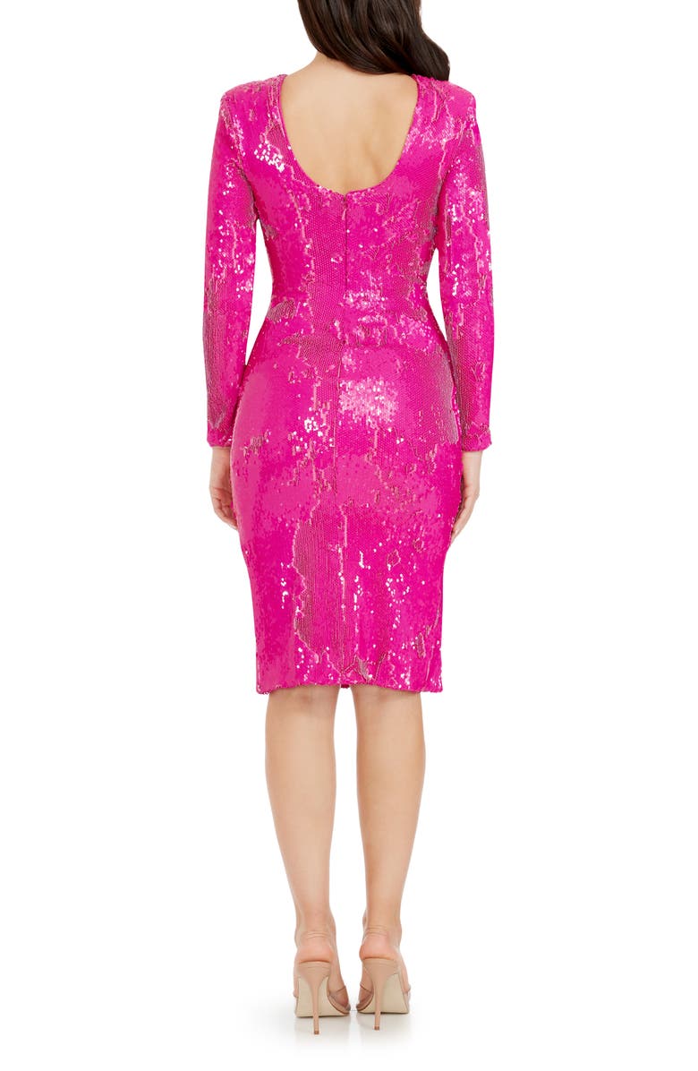 Dress the Population Natalie Sequin Long Sleeve Dress, Alternate, color, Hot Pink