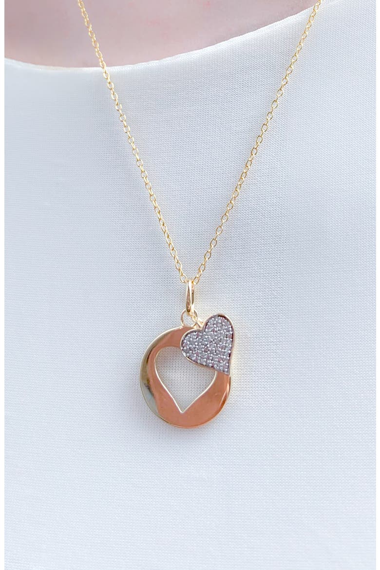 Double Heart Pavé Diamond Pendant Necklace - 0.10 ctw., Alternate, color, YELLOW