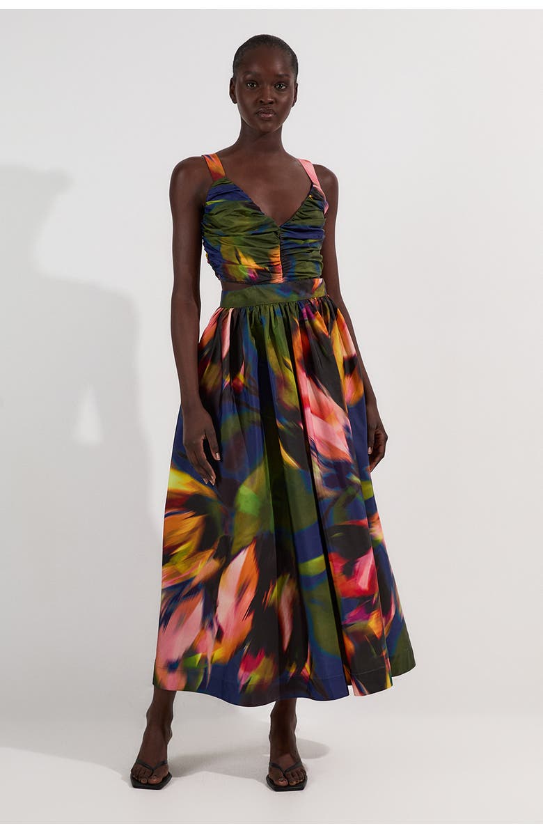 Karen Millen Blurred Floral Taffeta Maxi Dress, Main, color, Multi