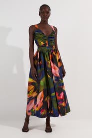 Karen Millen Blurred Floral Taffeta Maxi Dress