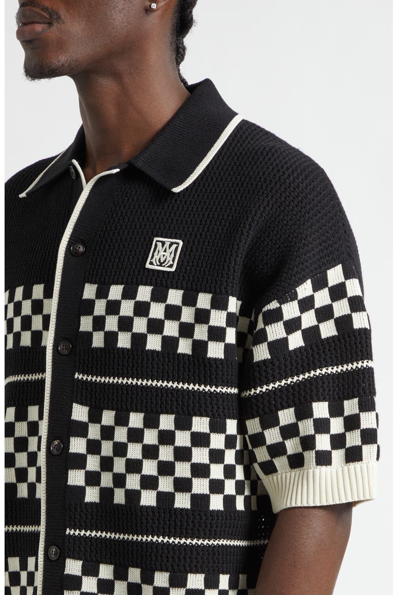 Checkered Wool Mesh Shirt, Alternate, color, BLACK